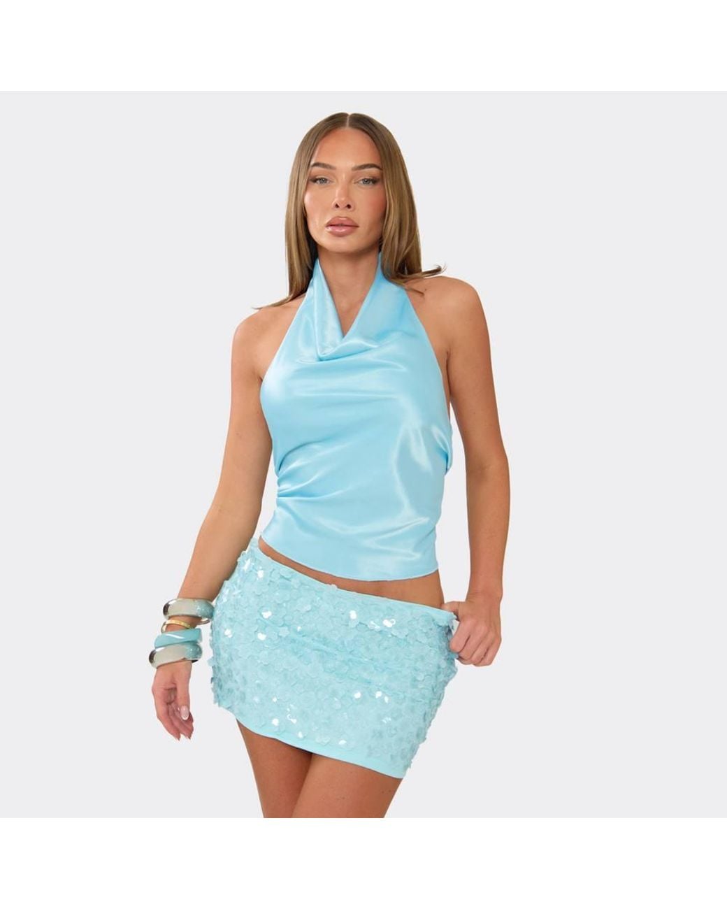 EGO Blue Sleeveless Open Back Hoodie