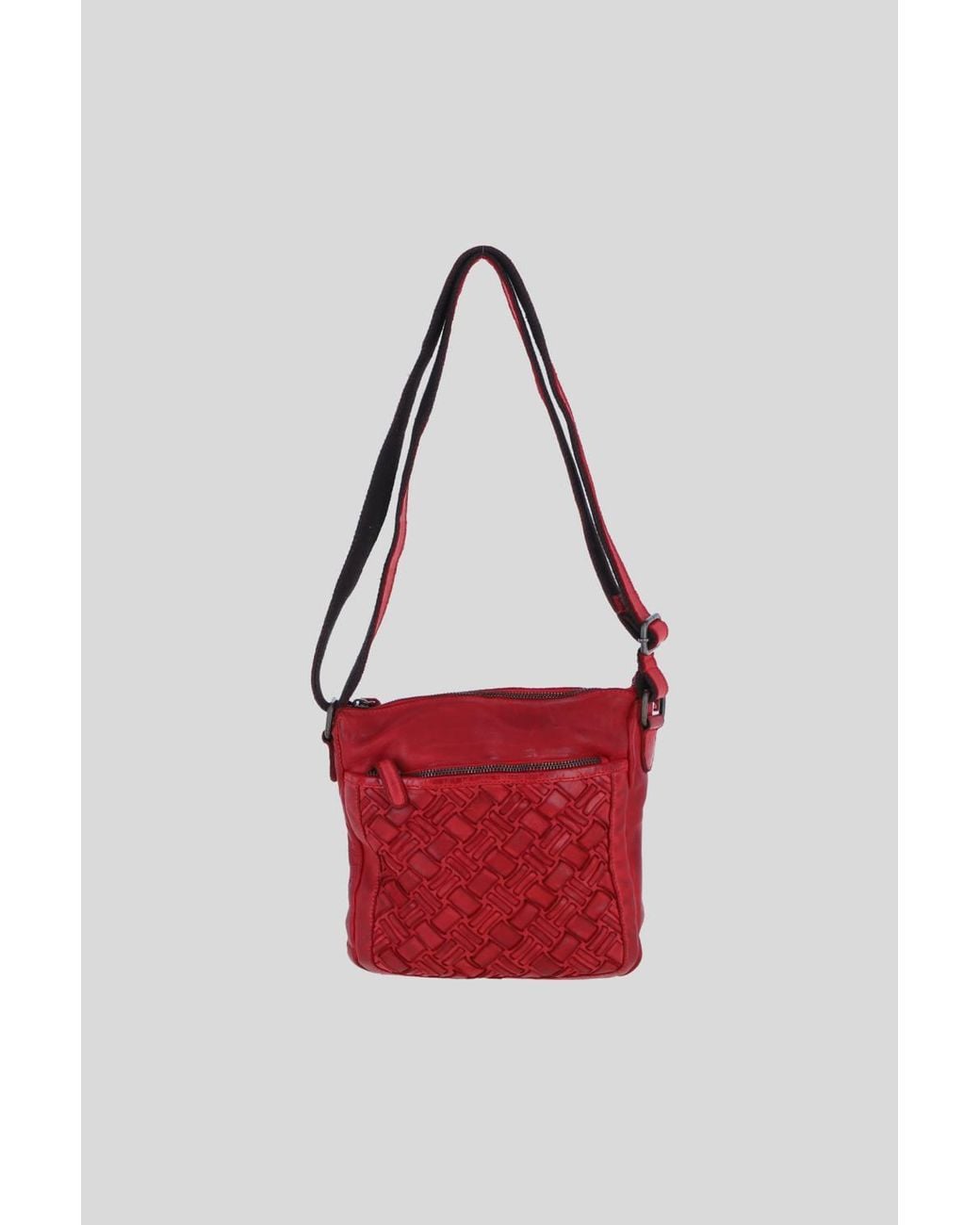 Ashwood Leather Red Leather Woven Design Crossbody Bag With Multiple Zip Pockets