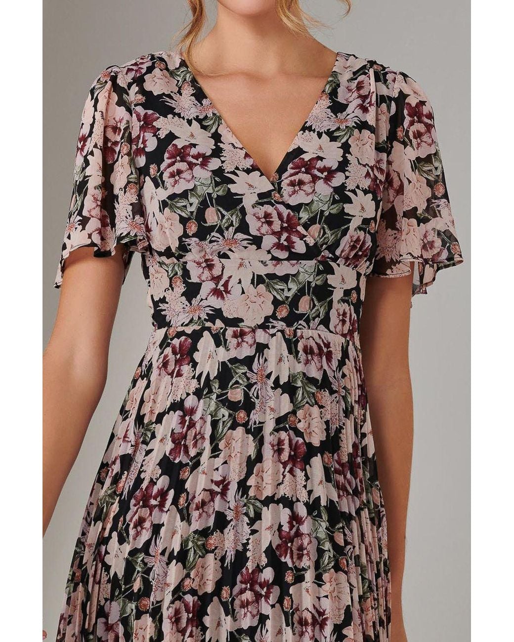 Jolie Moi Black Chiffon Pleated Wrap Midaxi Dress