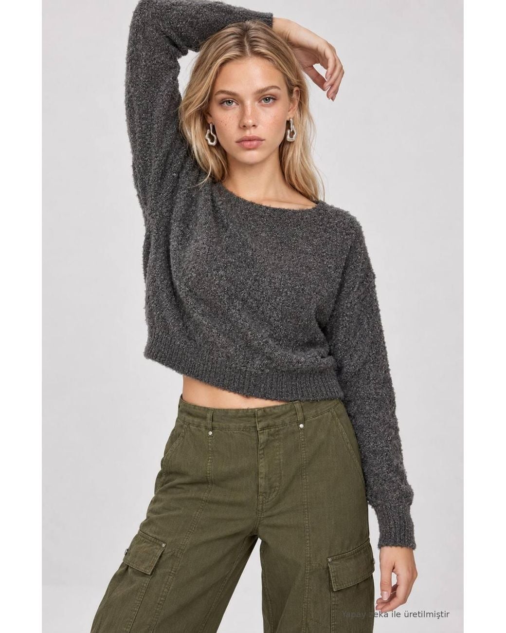 Happiness İstanbul Gray Regular Fit Knit Pullover Sweater