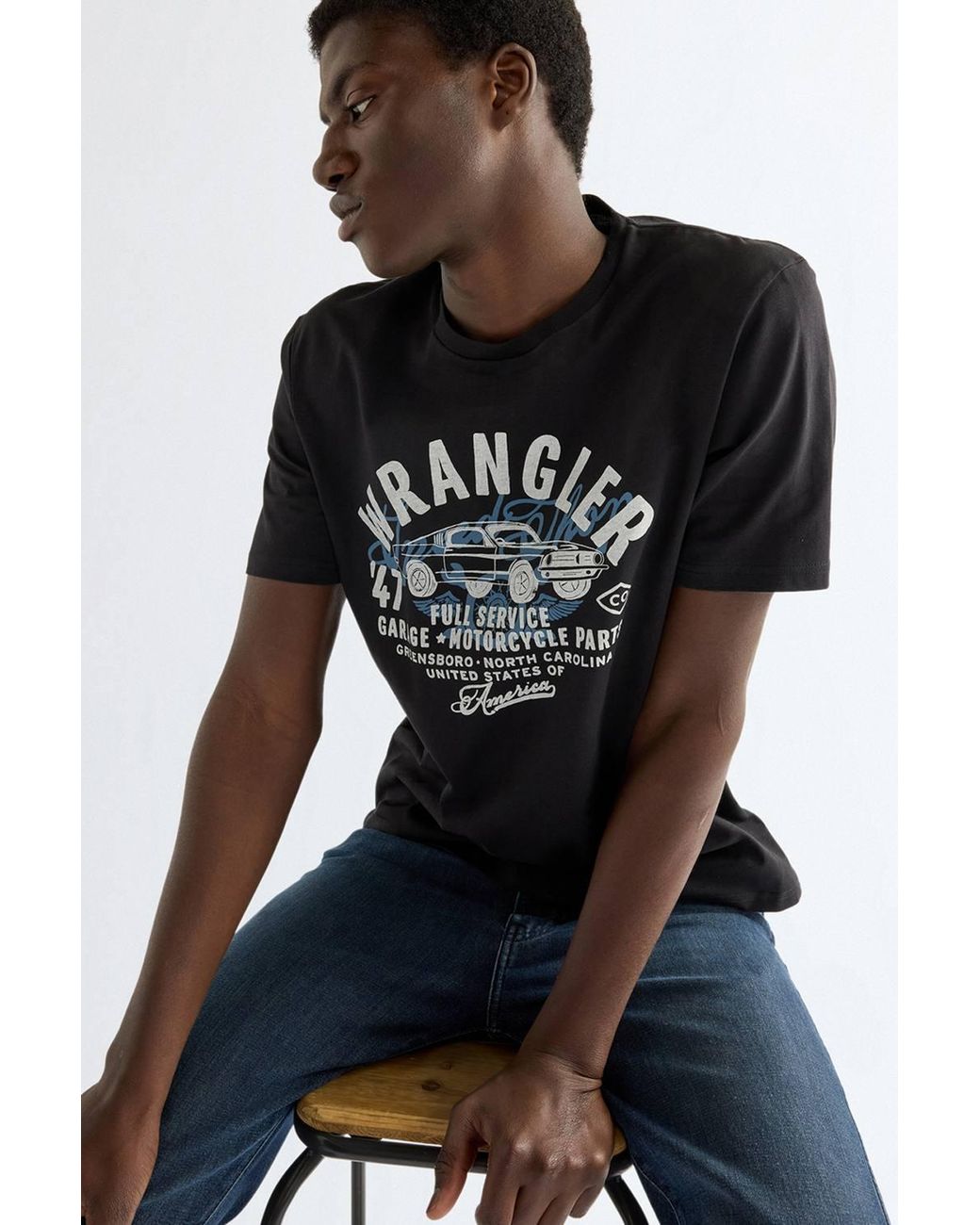 Wrangler Black Regular Fit Americana Tee Beauty for men