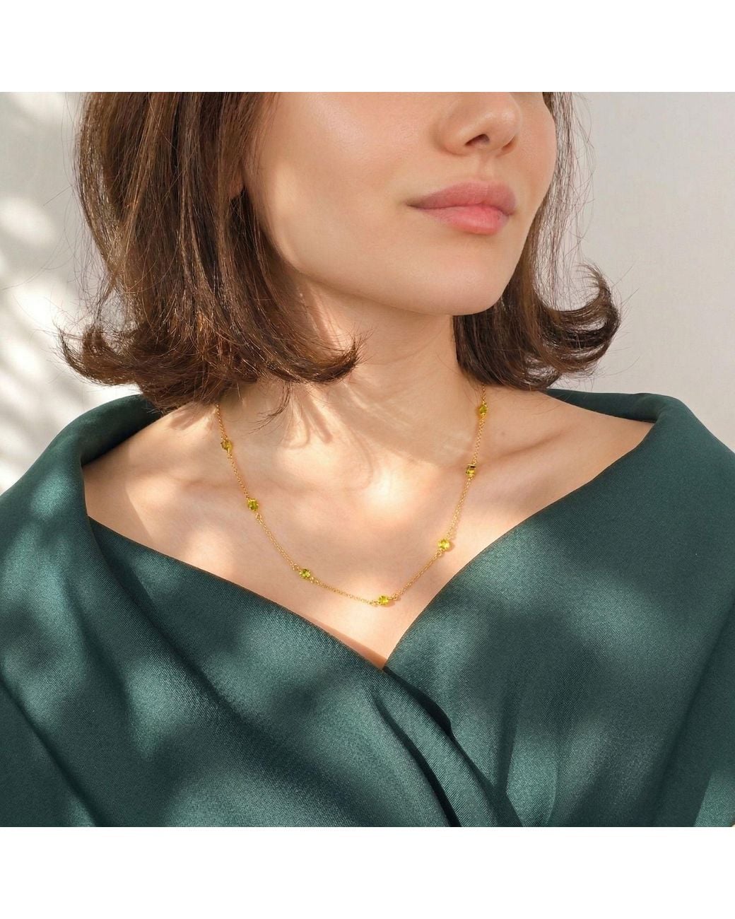 Harfi Natural Peridot August Birthstone Minimalist Vermeil Plated Necklace