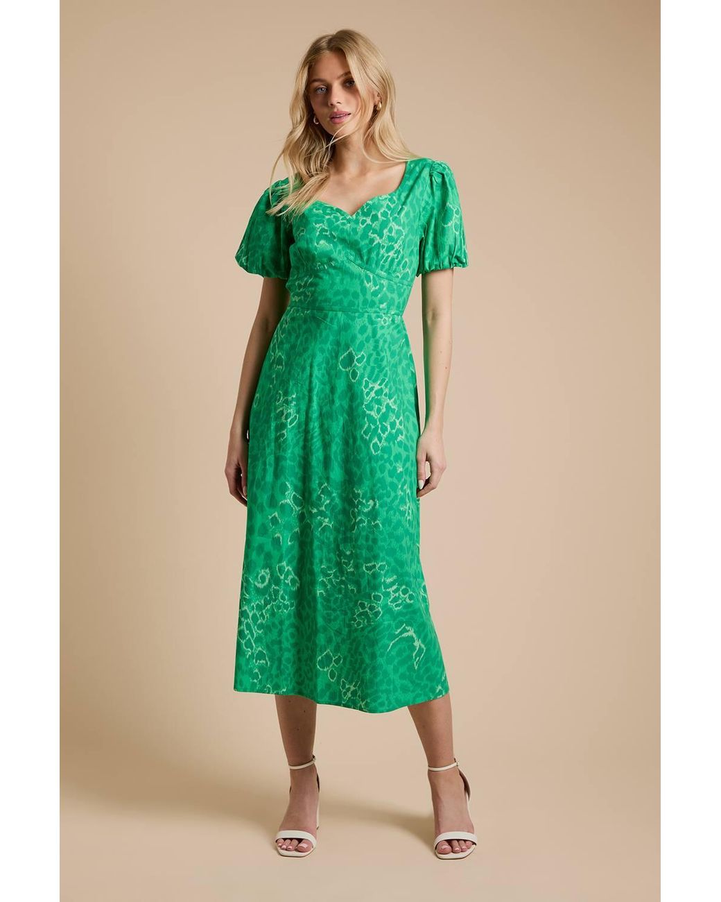 Dorothy Perkins Green Animal Sweetheart Neck Printed Poplin Dress