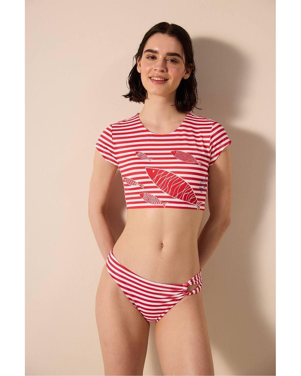 Penti Red Finy Striped Bikini Top