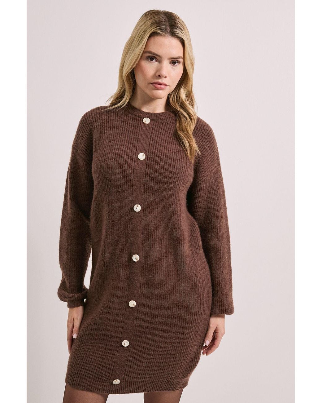 Dorothy Perkins Brown Button Down Knitted Dress