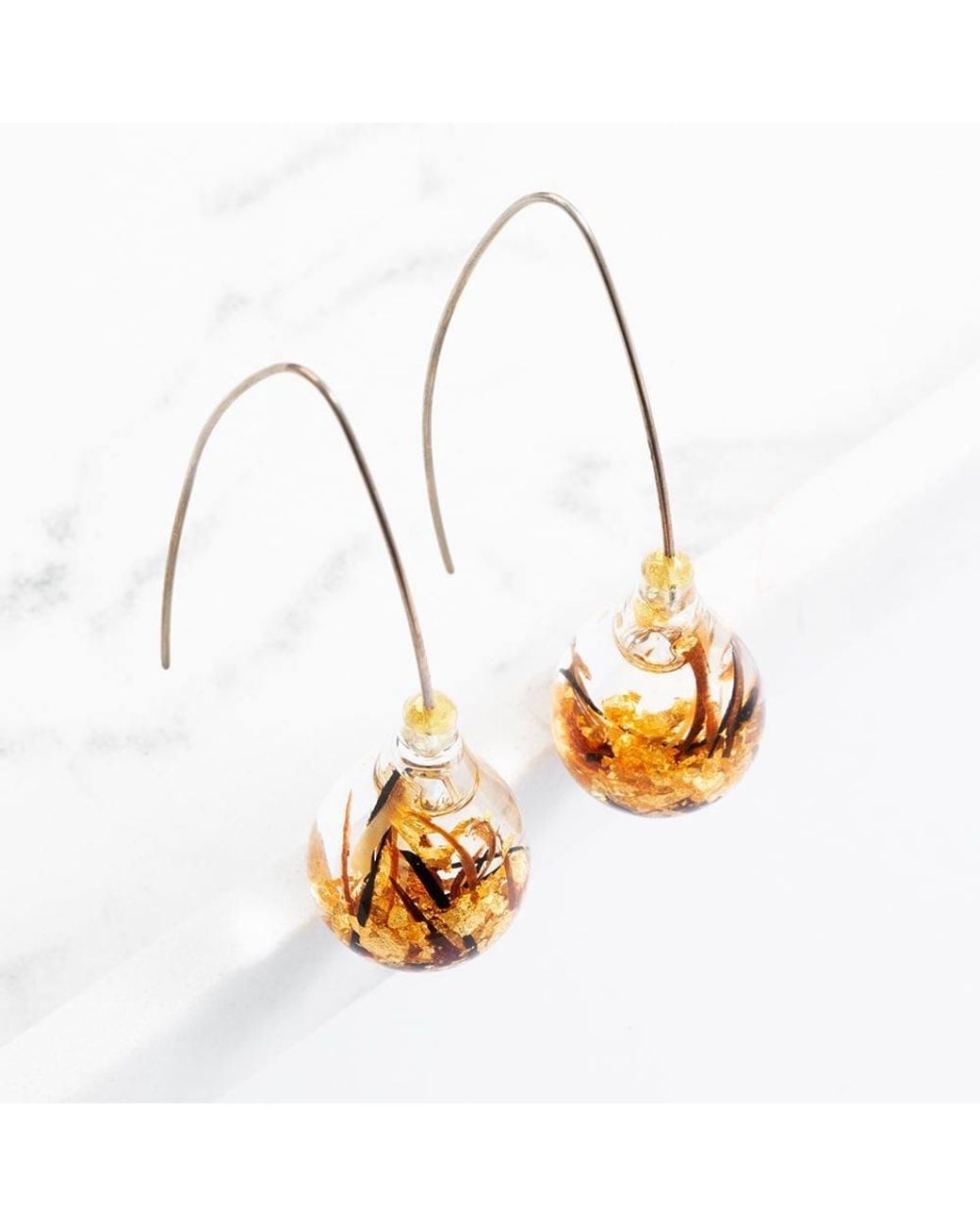 T.H.Baker Metallic Plated Round Bubble Leaf Dropper Earrings Der Wg