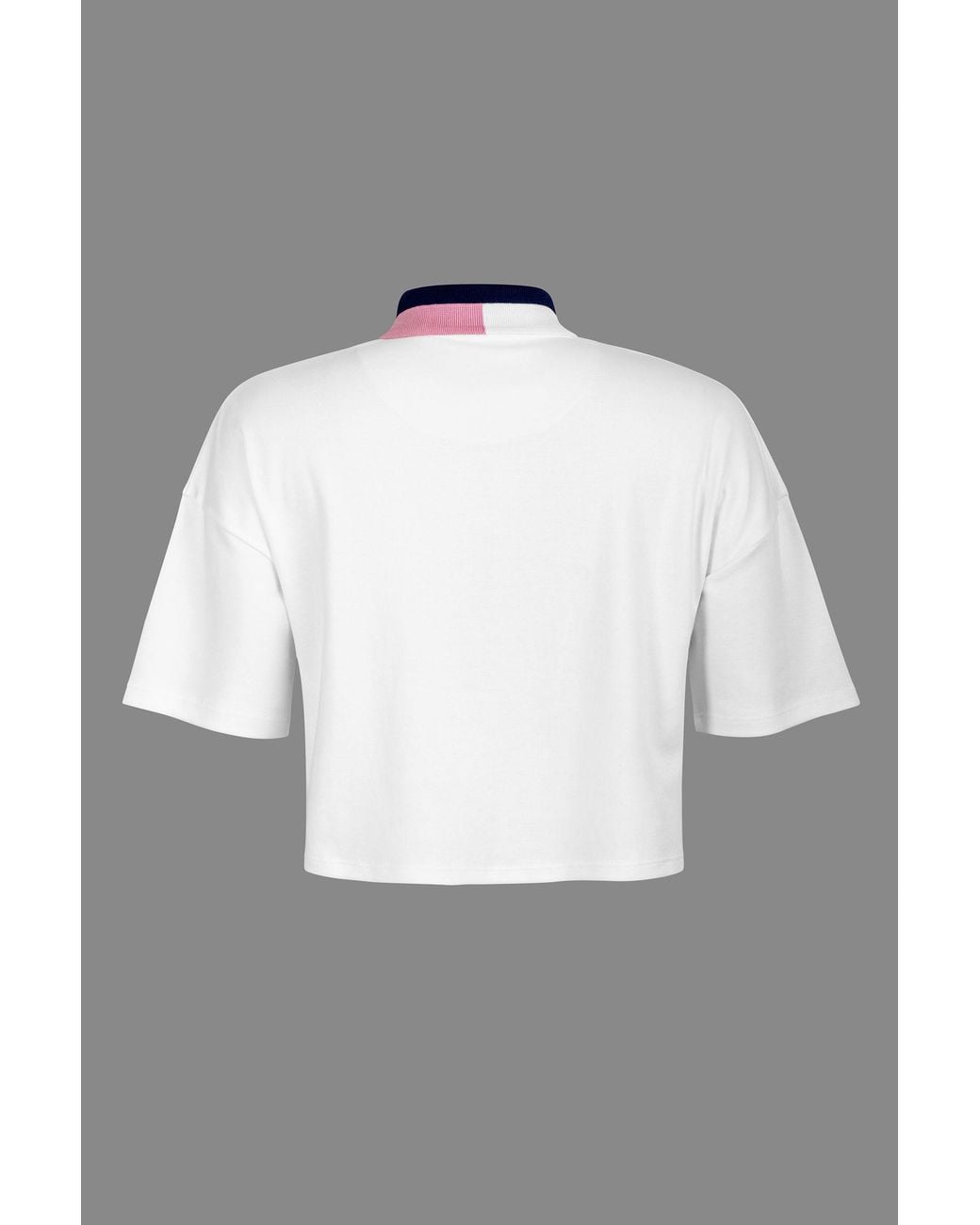 Enorsia White Twin Tipped Collar Cropped Polo Shirt