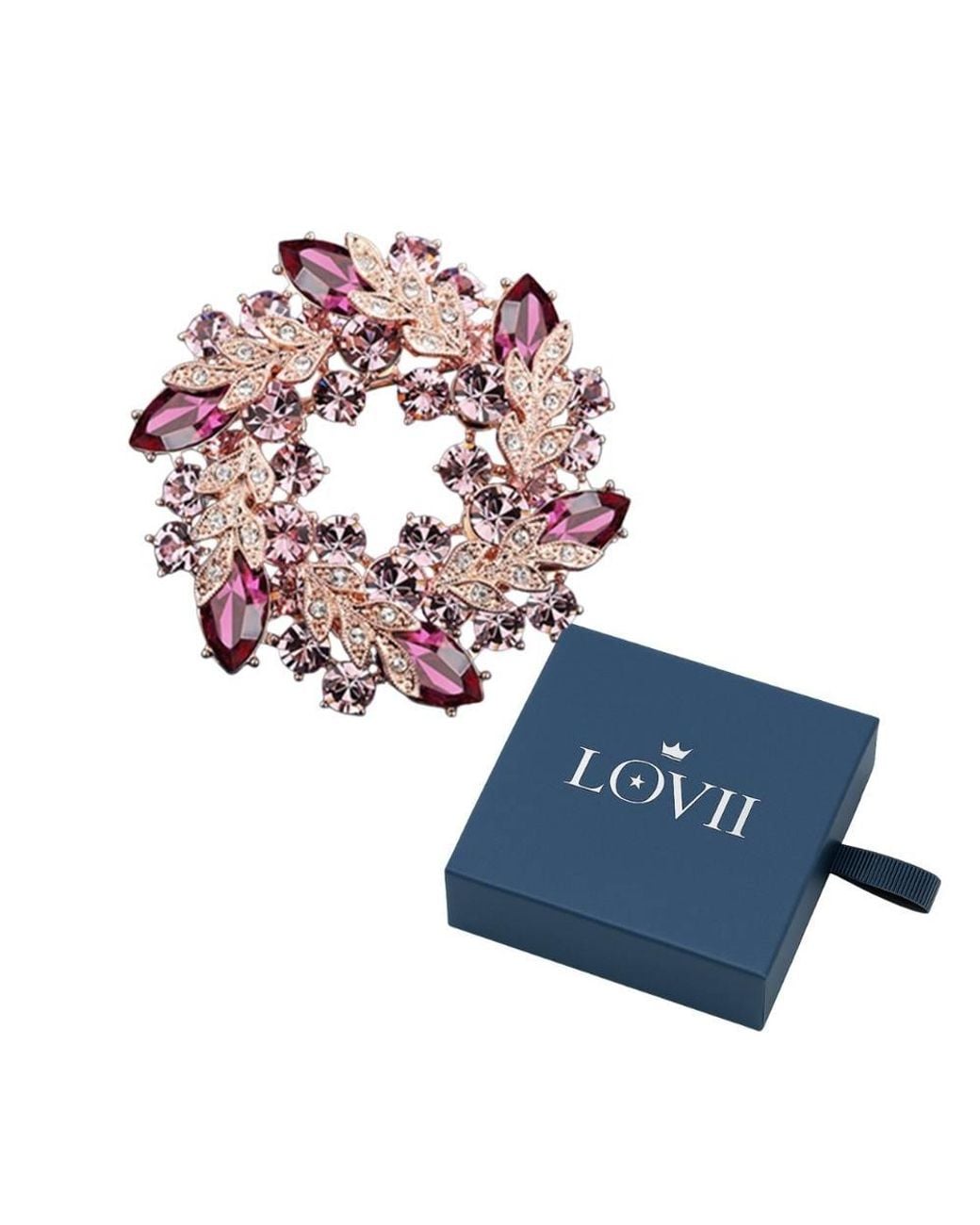 Lovii Blue Austrian Crystal Floral Wreath Brooch