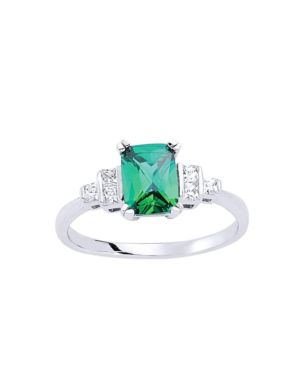 Jewelco London Green Emerald & Princess Cz Solitaire Engagement Ring