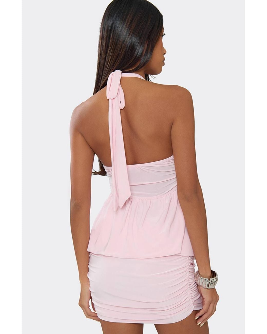 EGO Pink Blouson Style Sleeveless Ruched Mini Dress