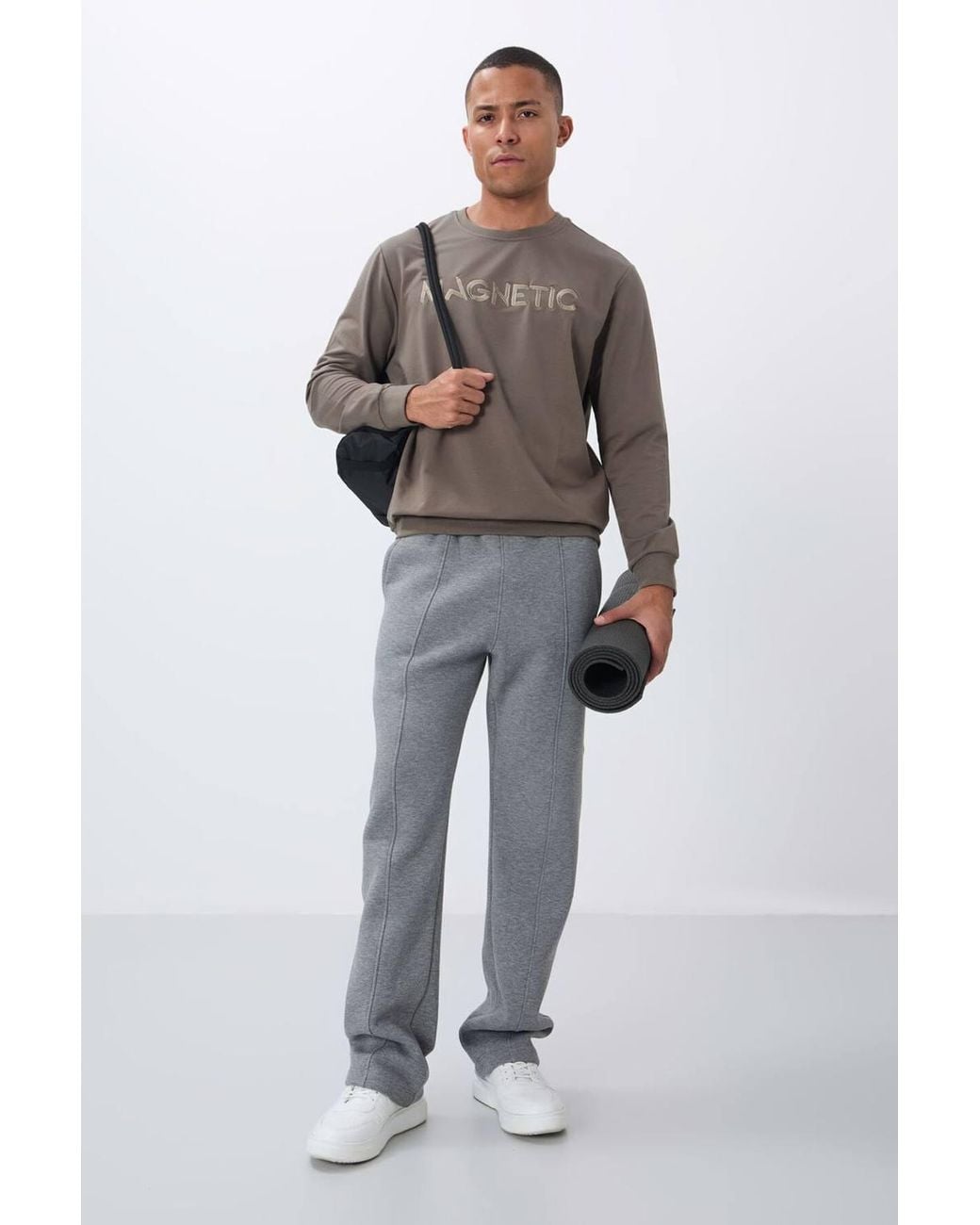 TOMMY LIFE Gray Printed Crew Neck Sweatshirt for men