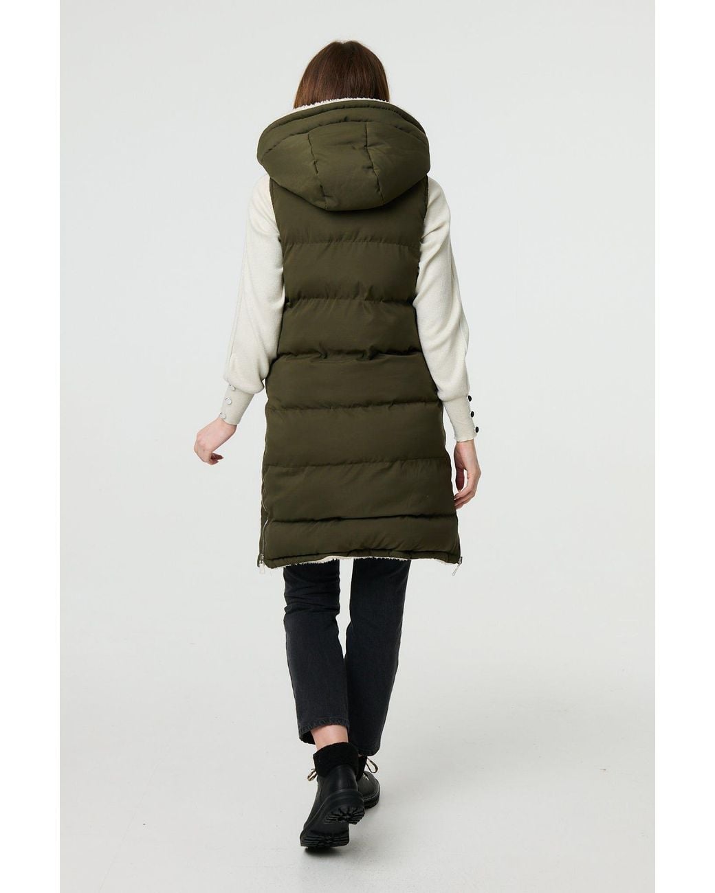 Izabel London Green Reversible Faux Fur Padded Hooded Gilet