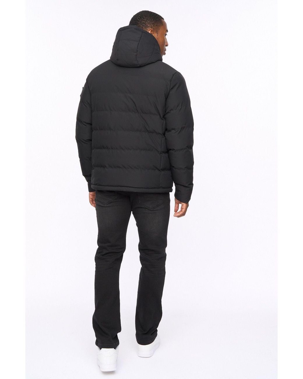 Crosshatch Black Kampnew Hooded Quilted Puffer Jacket With Embossed Detail for men