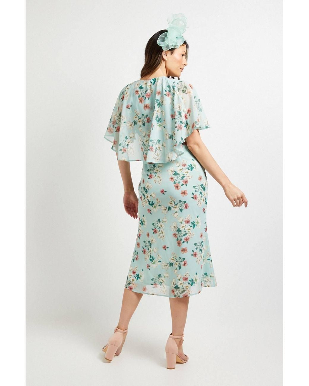 Wallis Green Cape Sleeve Ruched Midi Dress