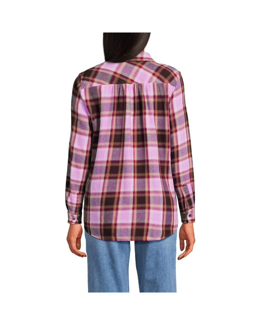 Lands' End Red Long Sleeve Flannel Boyfriend Shirt