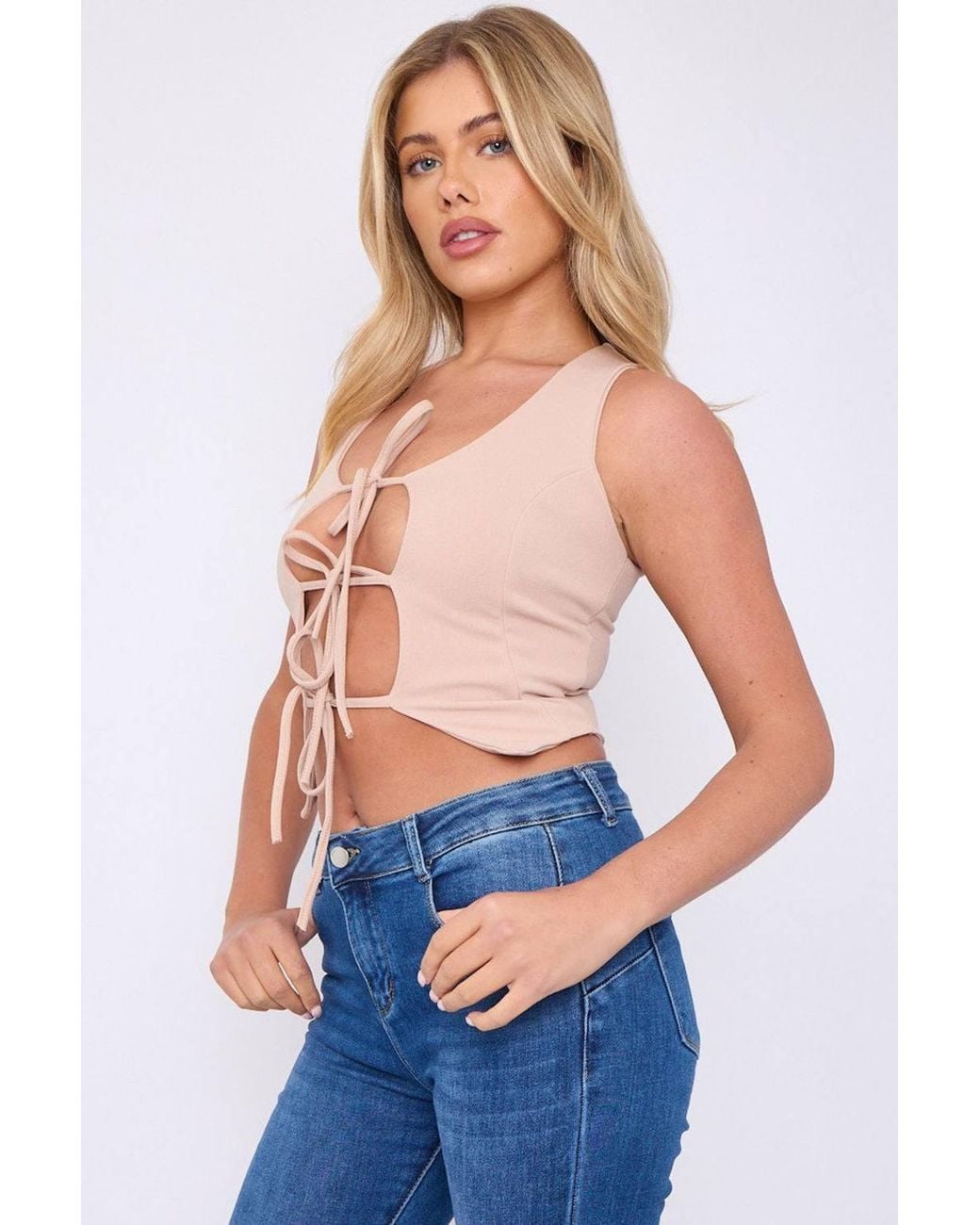 Stylewise Blue Tie Knot Waistcoat Crop Top