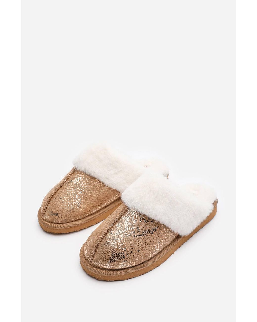 Where's That From Gray 'Cassia' Snake Print Mule Slippers With Faux Fur Trim