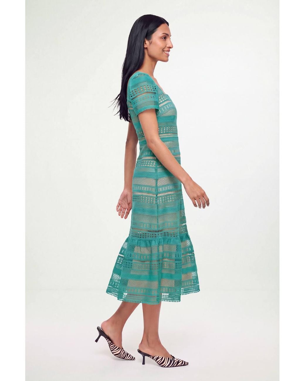 Wallis Green Petite Lace Fit & Flare Midi Dress