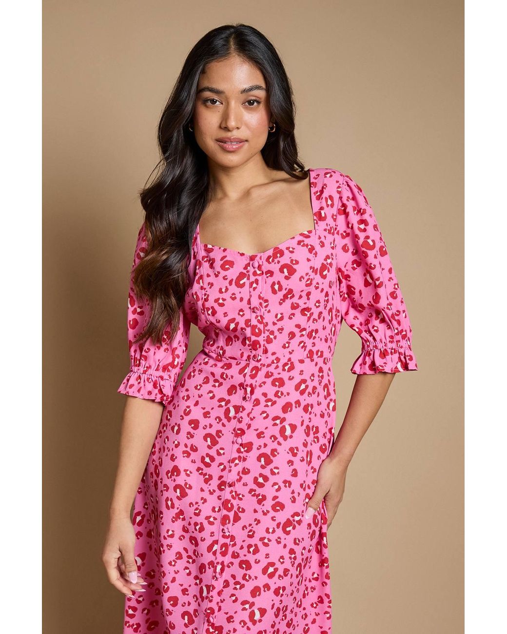 Dorothy Perkins Pink Petite Button Through Midi Dress