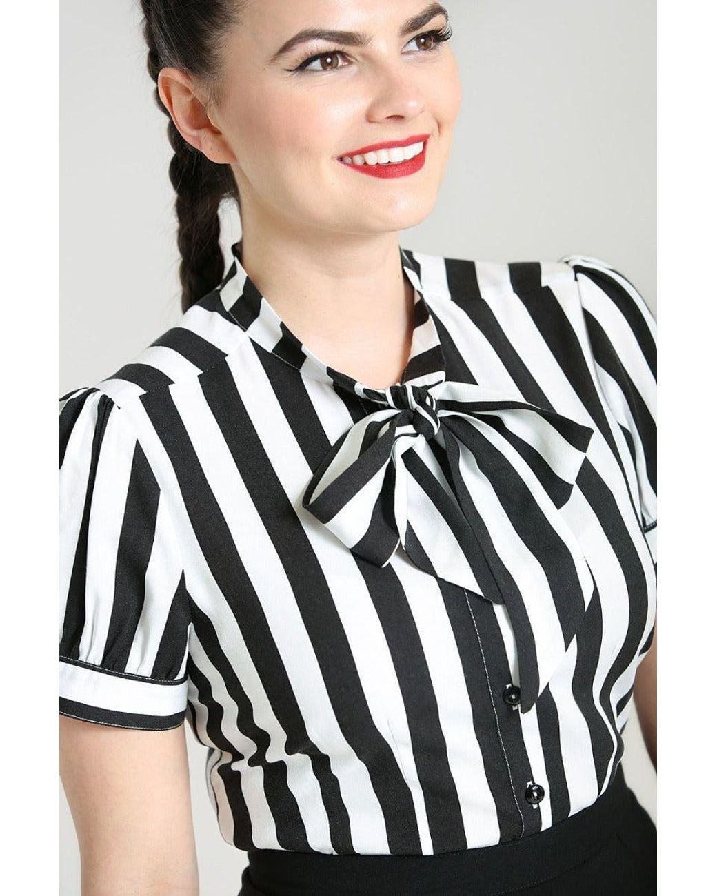 Hell Bunny Black Juno Striped Semi Fitted Blouse