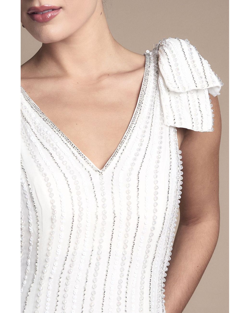 Coast Brown Bow Shoulder Embellished Midi Wedding Dress
