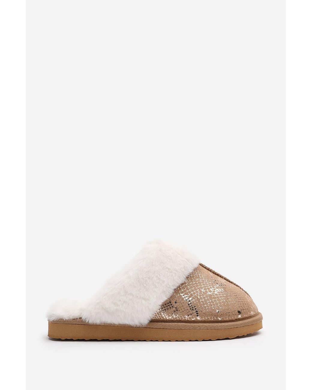 Where's That From Gray 'Cassia' Snake Print Mule Slippers With Faux Fur Trim