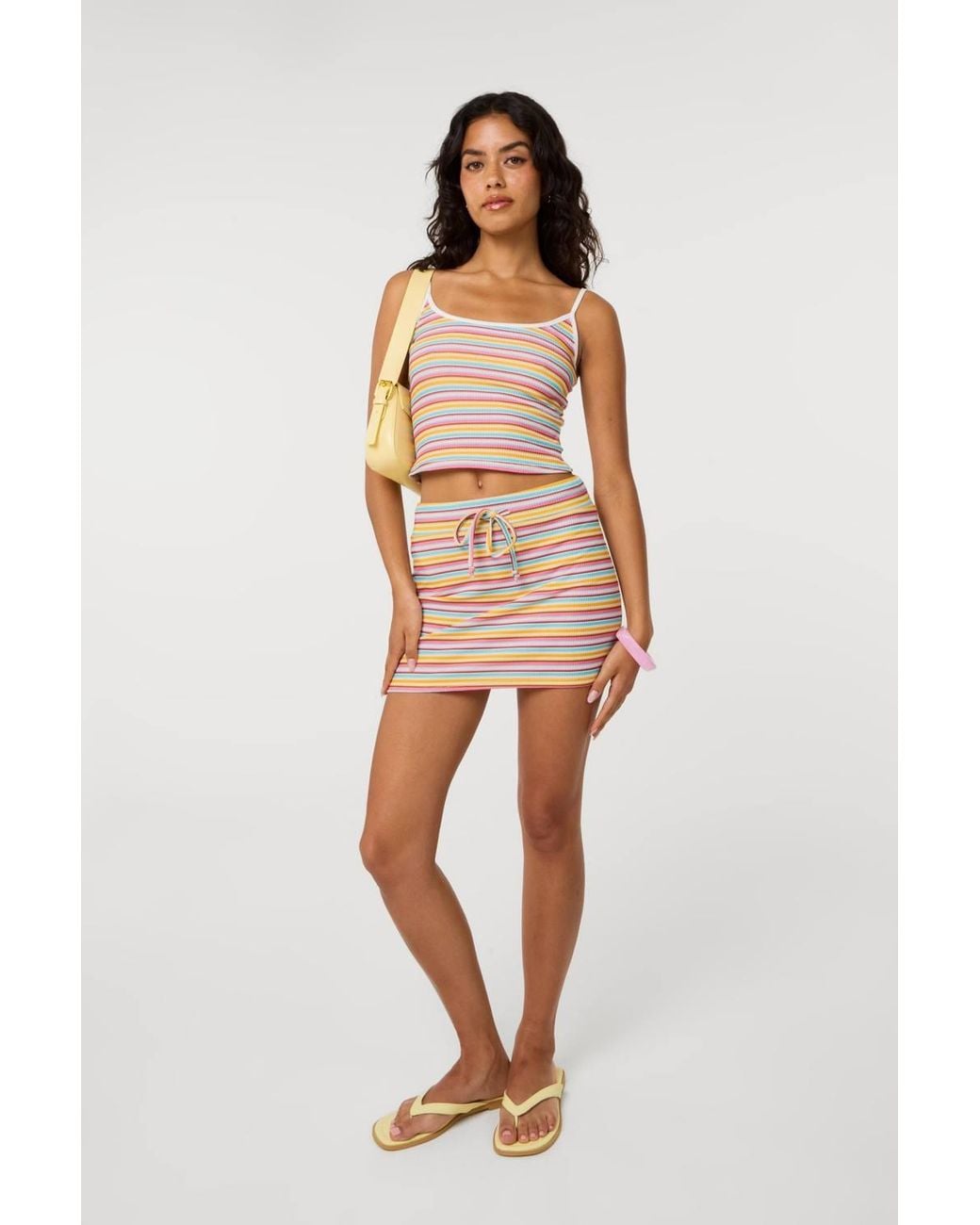 Pink Vanilla Natural Multi Multi Stripe Tie Skirt