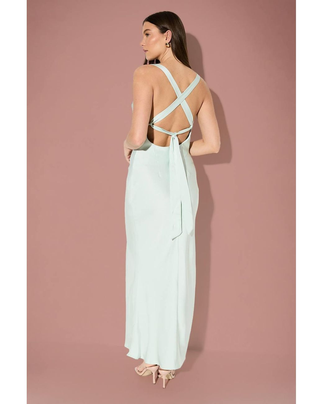 MissPap Gray Premium Satin Cowl Neck Fishtail Maxi Dress