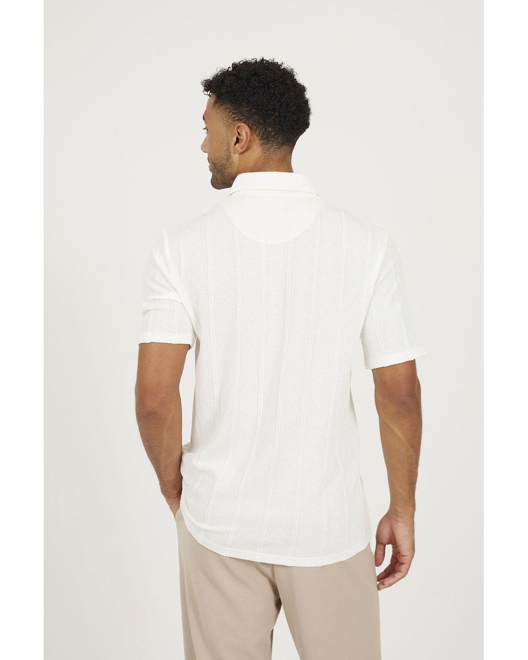 Brave Soul White Jacquard Trophy Neck Polo Shirt for men
