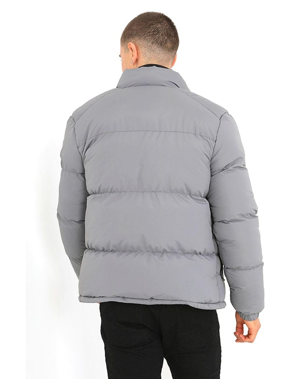 Brave Soul Gray Funnel Neck Padded Jacket for men