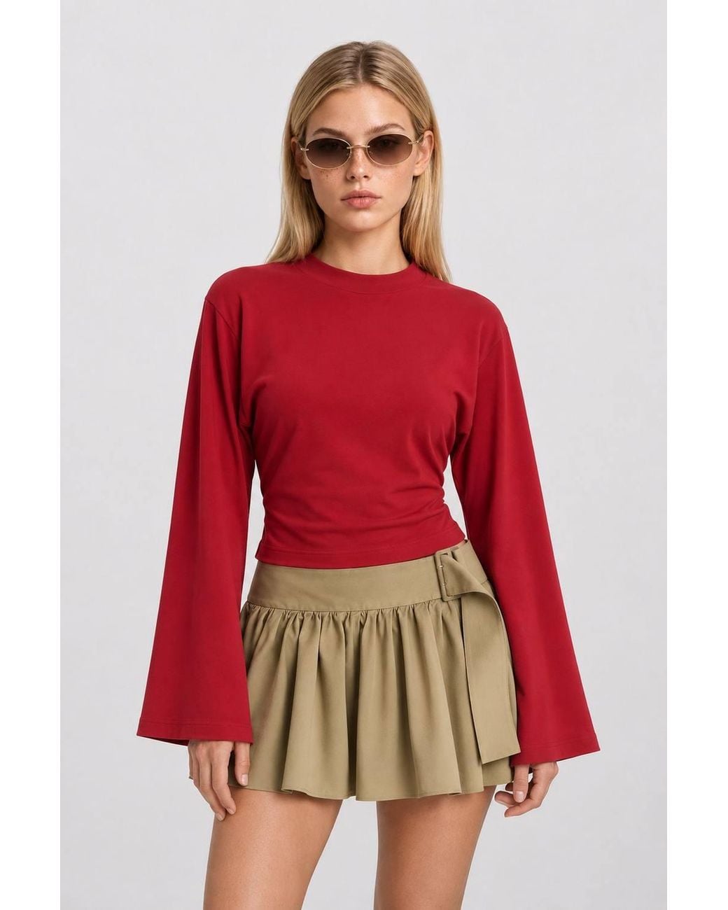 Happiness İstanbul Red Crew Neck Long Sleeve Blouse