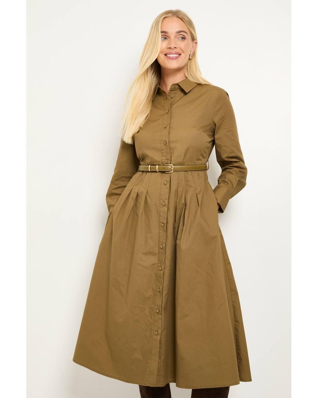Wallis Natural Petite Cotton Belted Shirt Dress