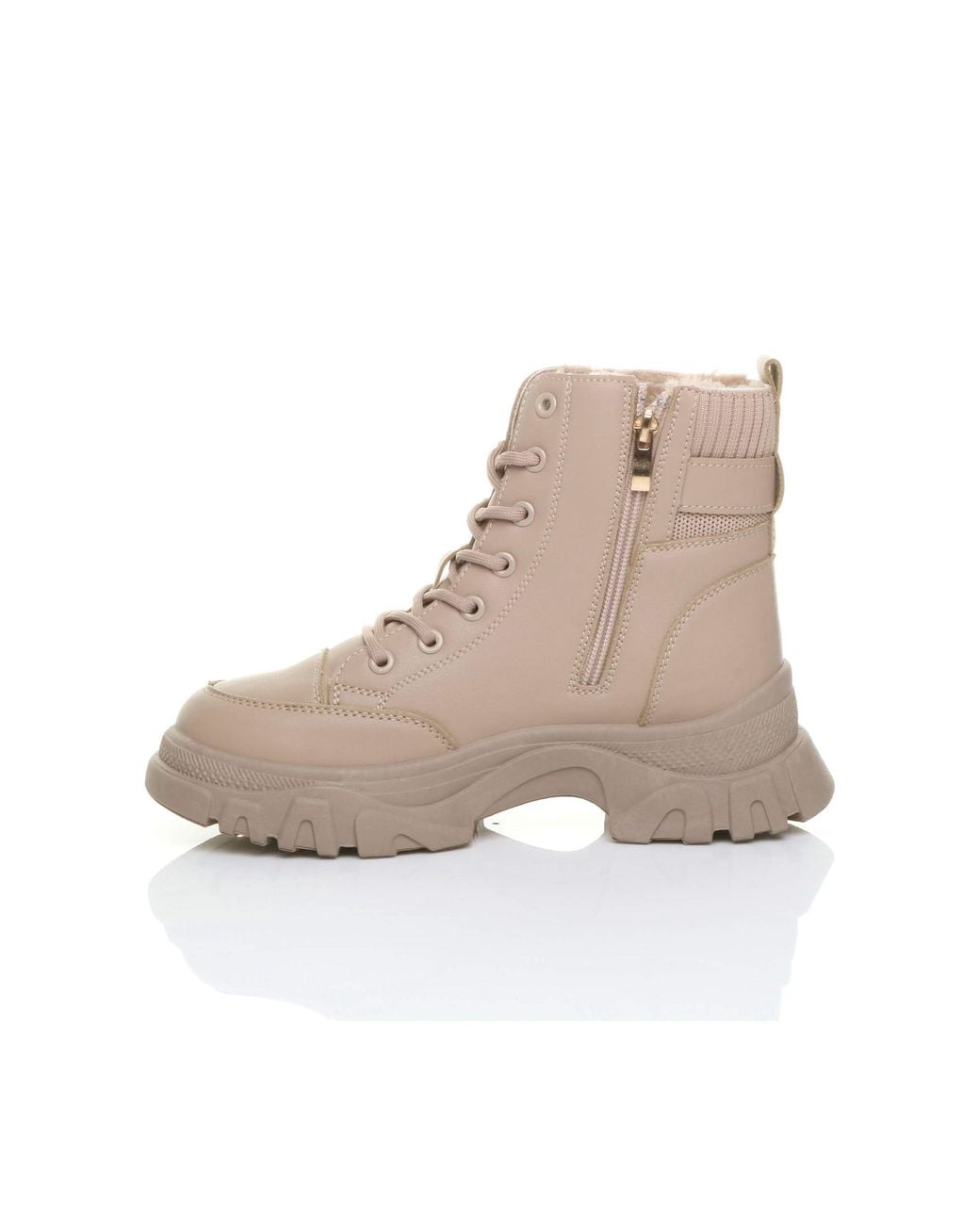 AJVANI Natural Low Heel Chunky Flatform Ankle Boots