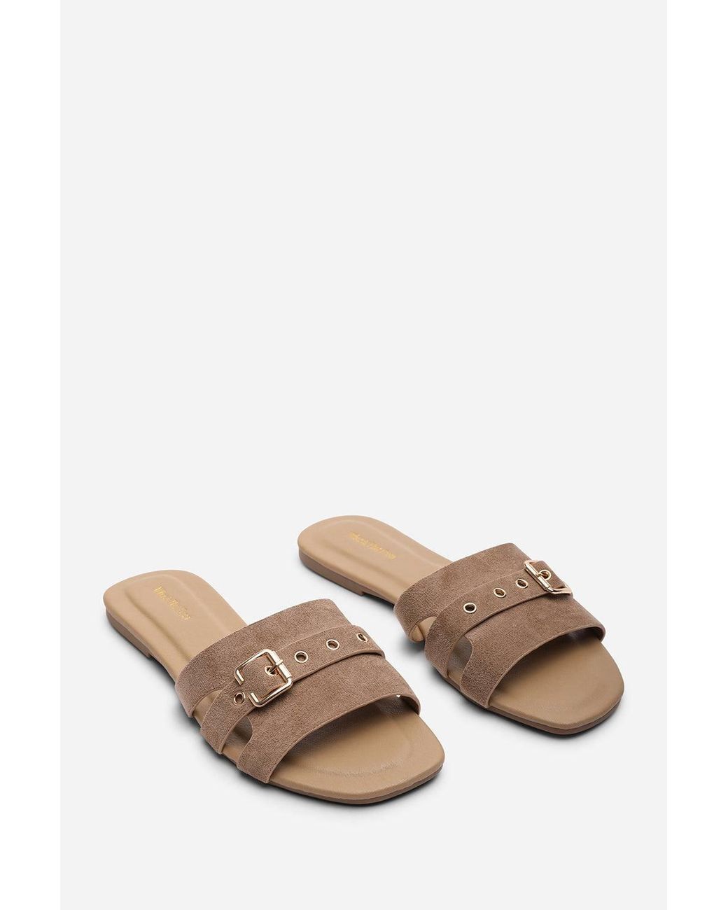 Where's That From Brown 'Alvita' Buckle Slide On Flat Suede Sandal