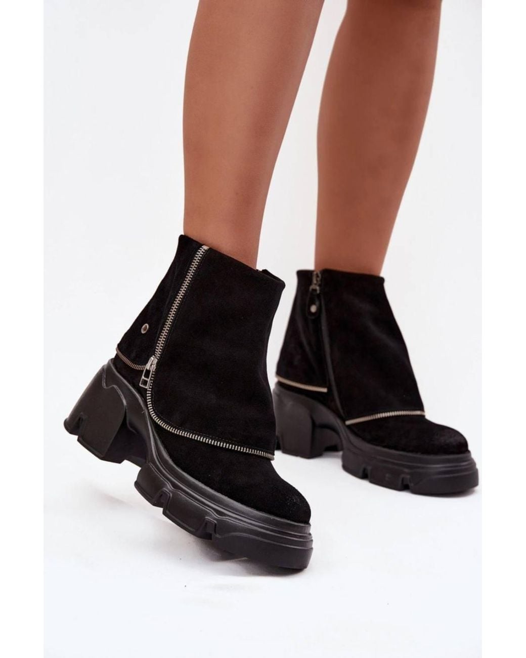 Love Lace Black Platform Block Heel Ankle Boots With Zip