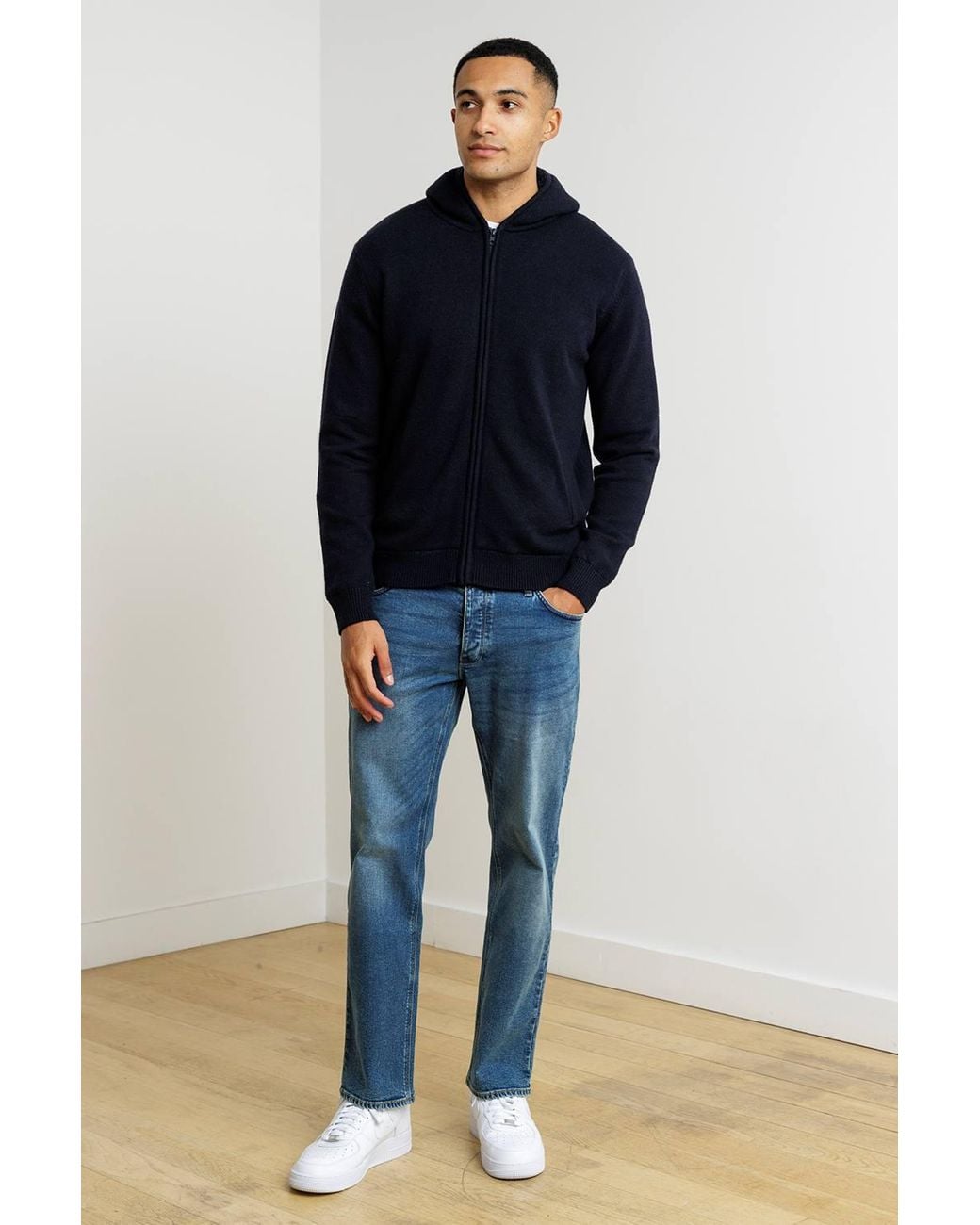 French Connection Blue Micro-Borg Fleece Zip Hoody for men