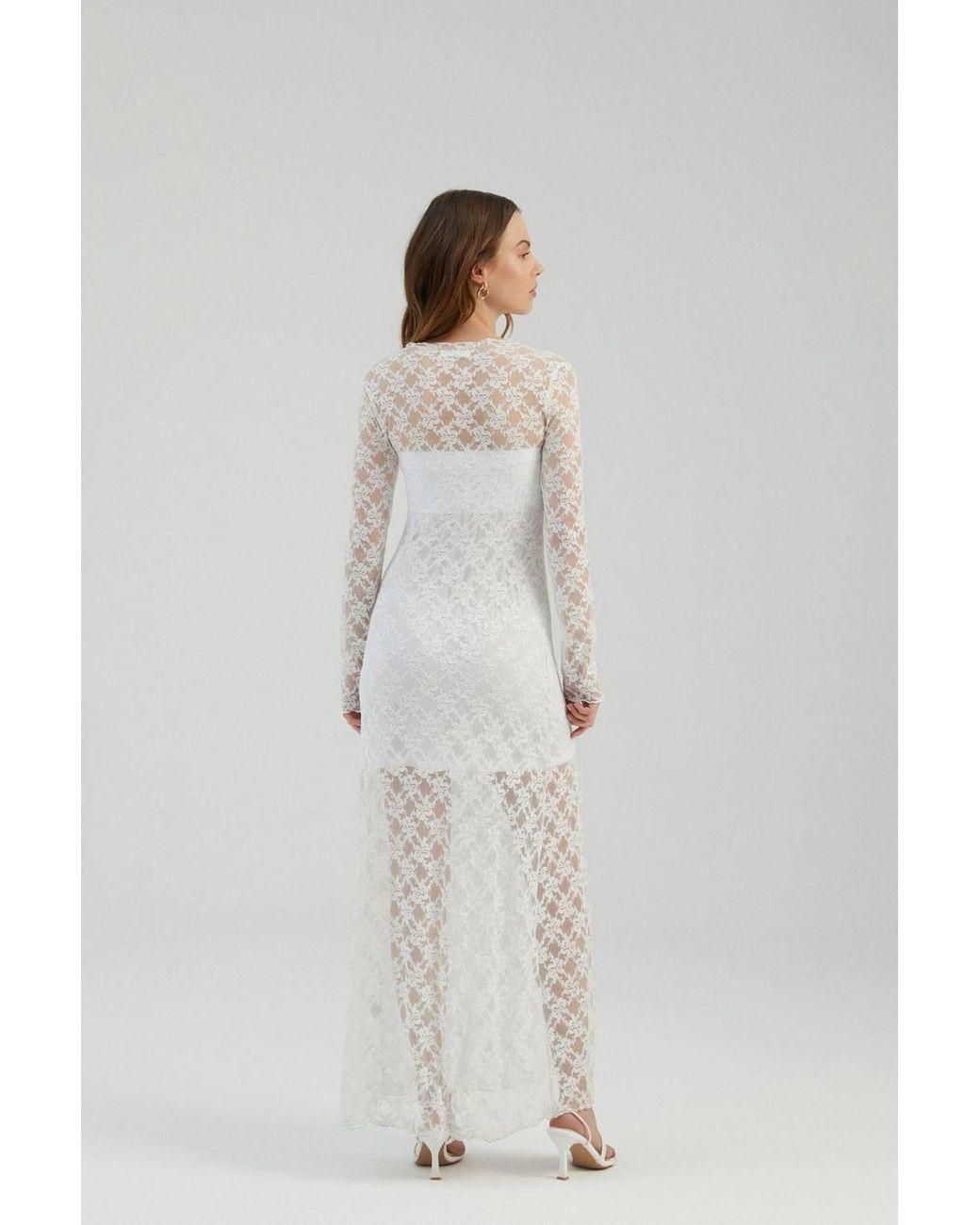 Hiccup Multicolor Lace High Neck Mesh Maxi Dress With A Side Slit
