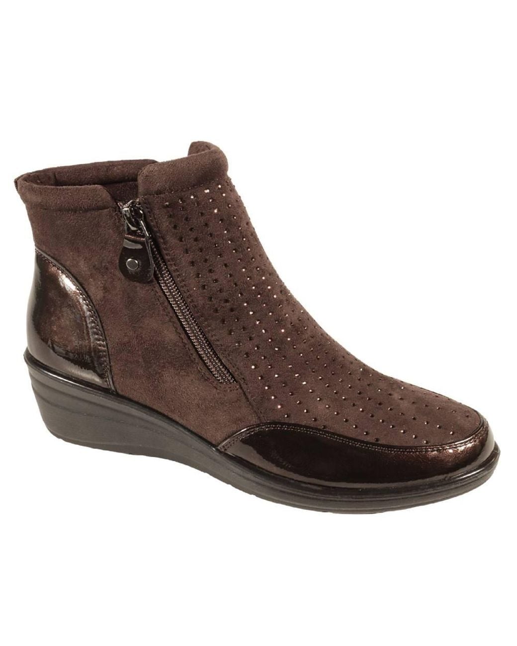 Absolute Footwear Blue Diamante Wedge Twin Zipped Ankle Boots