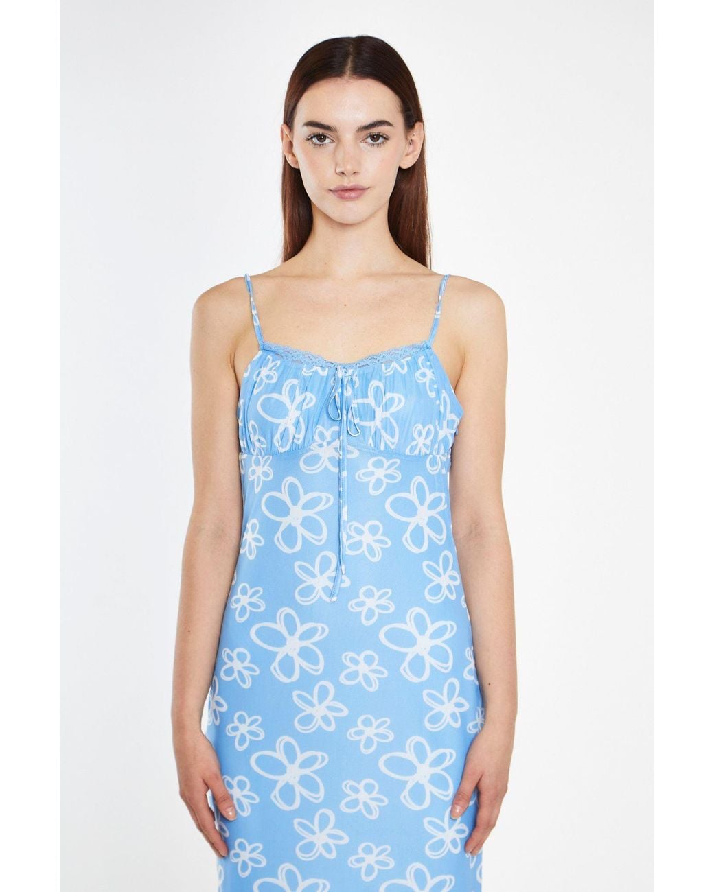 Shnoo Blue Bias Cut Midi Dress With Cami Straps