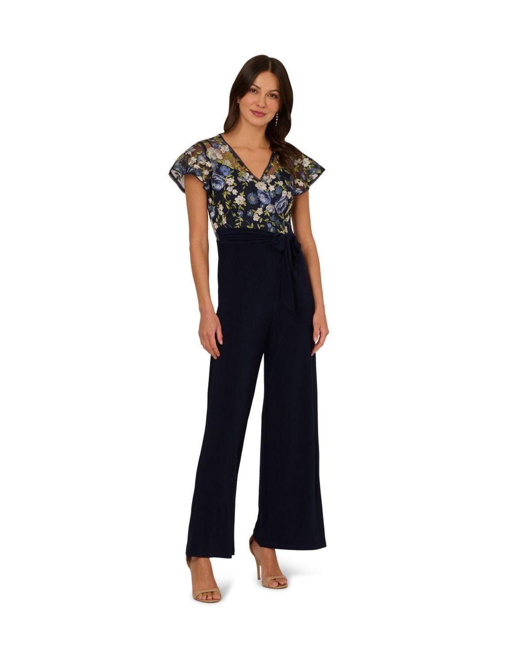 Adrianna Papell Blue Embroidered Combo Jumpsuit
