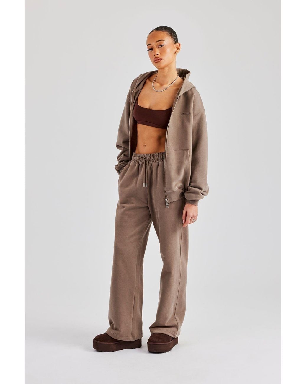 CERNUCCI Brown Oversized Zip Through Hoodie