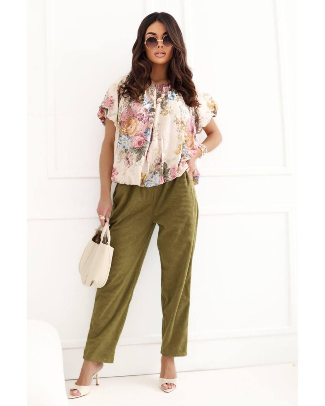 Love Lace Multicolor Viscose Floral Round Neck Short Sleeve Blouse