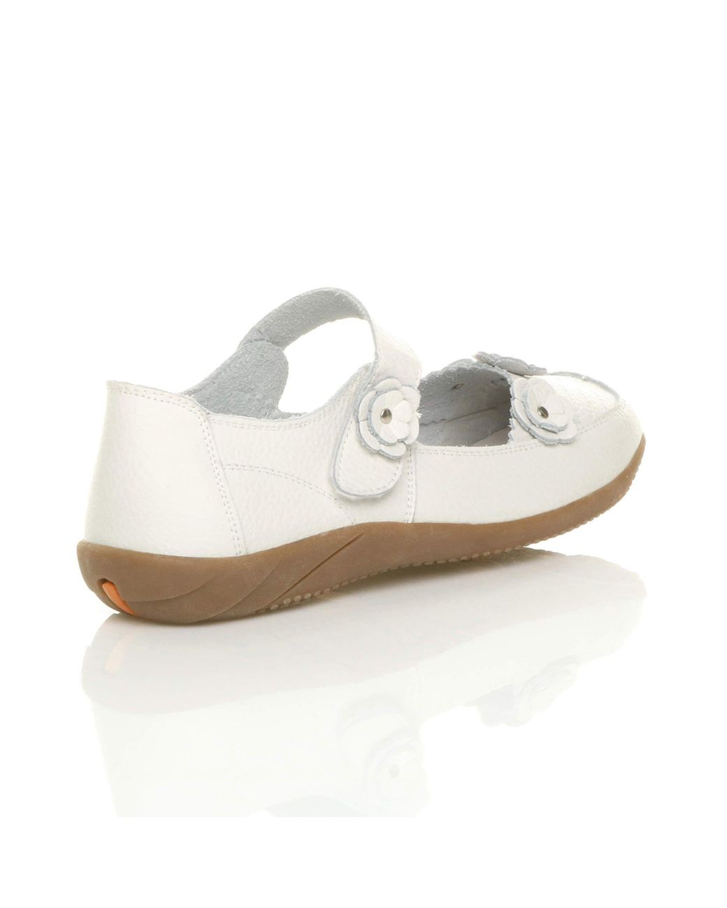 AJVANI White Low Heel Comfort Touch Close Leather Mary Janes