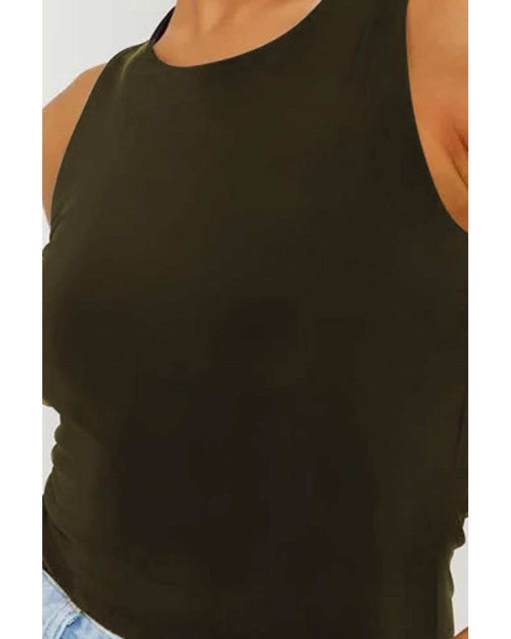 Stylewise Green Slinky Racer Back Sleeveless Bodysuit