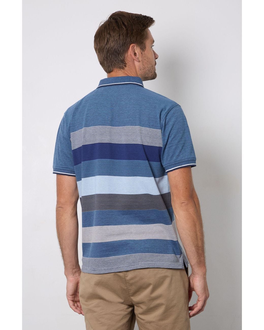 MAINE Blue Oakland Stripe Polo Shirt for men