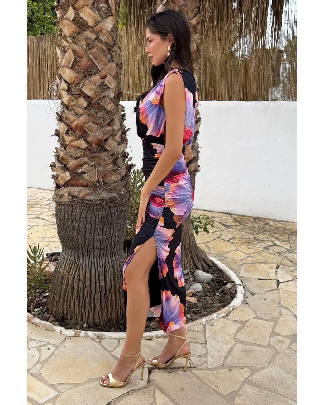 AX Paris Black Lilac Floral Print Off-The Shoulder Midi Dress