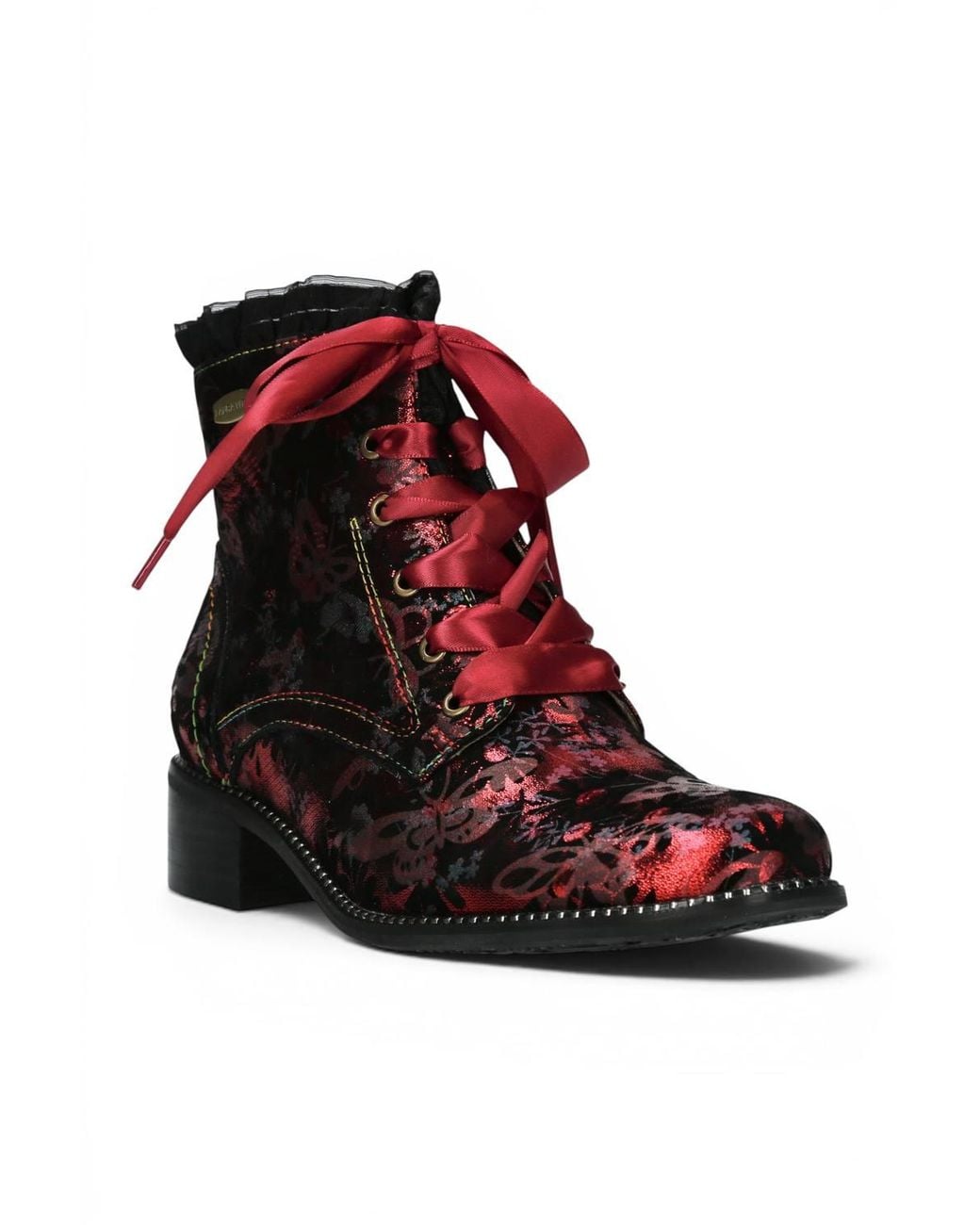 Infinity Leather Red Floral Gothic Victorian Leather Heeled Boots