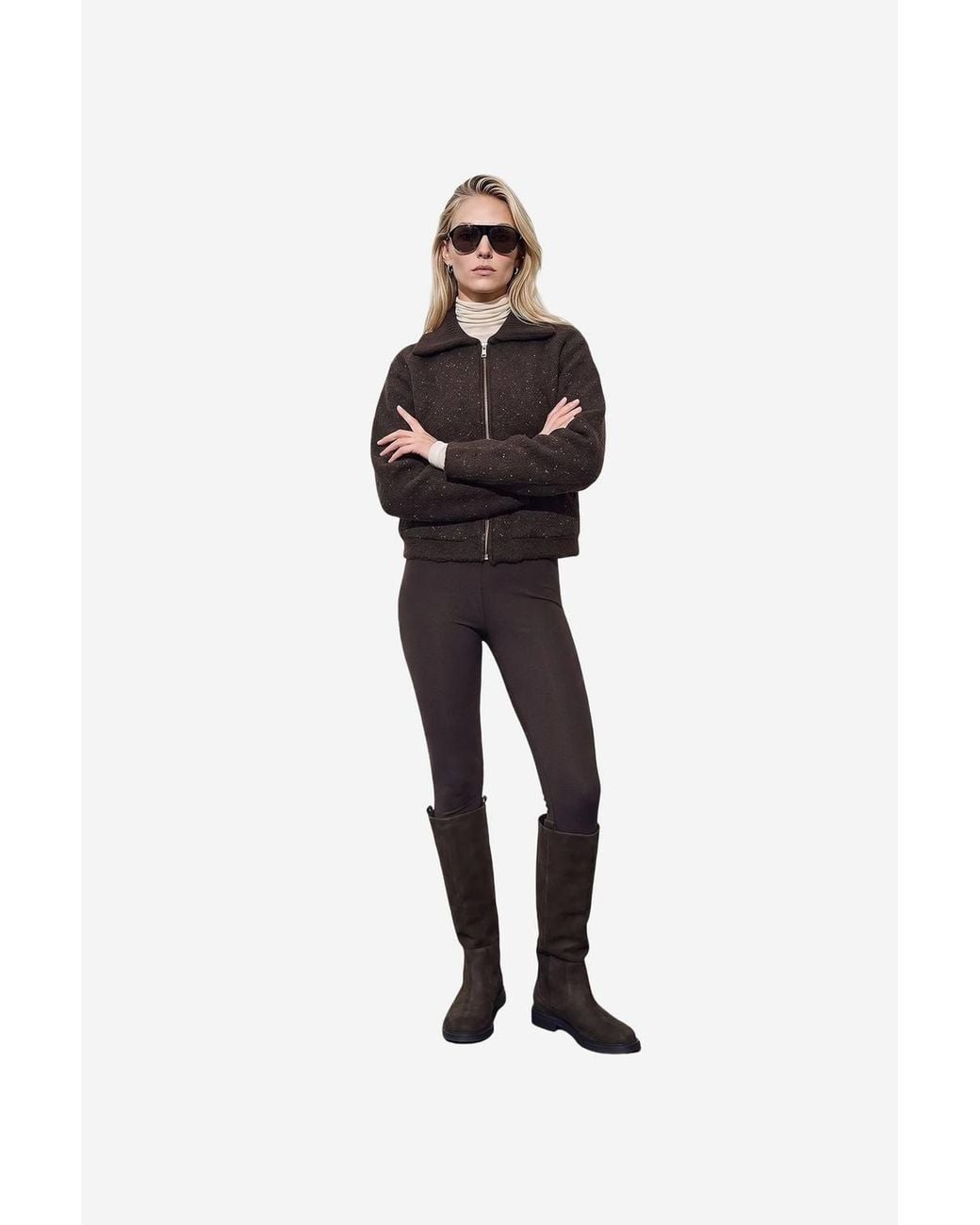 Dilvin Brown Wool-Blend Cardigan