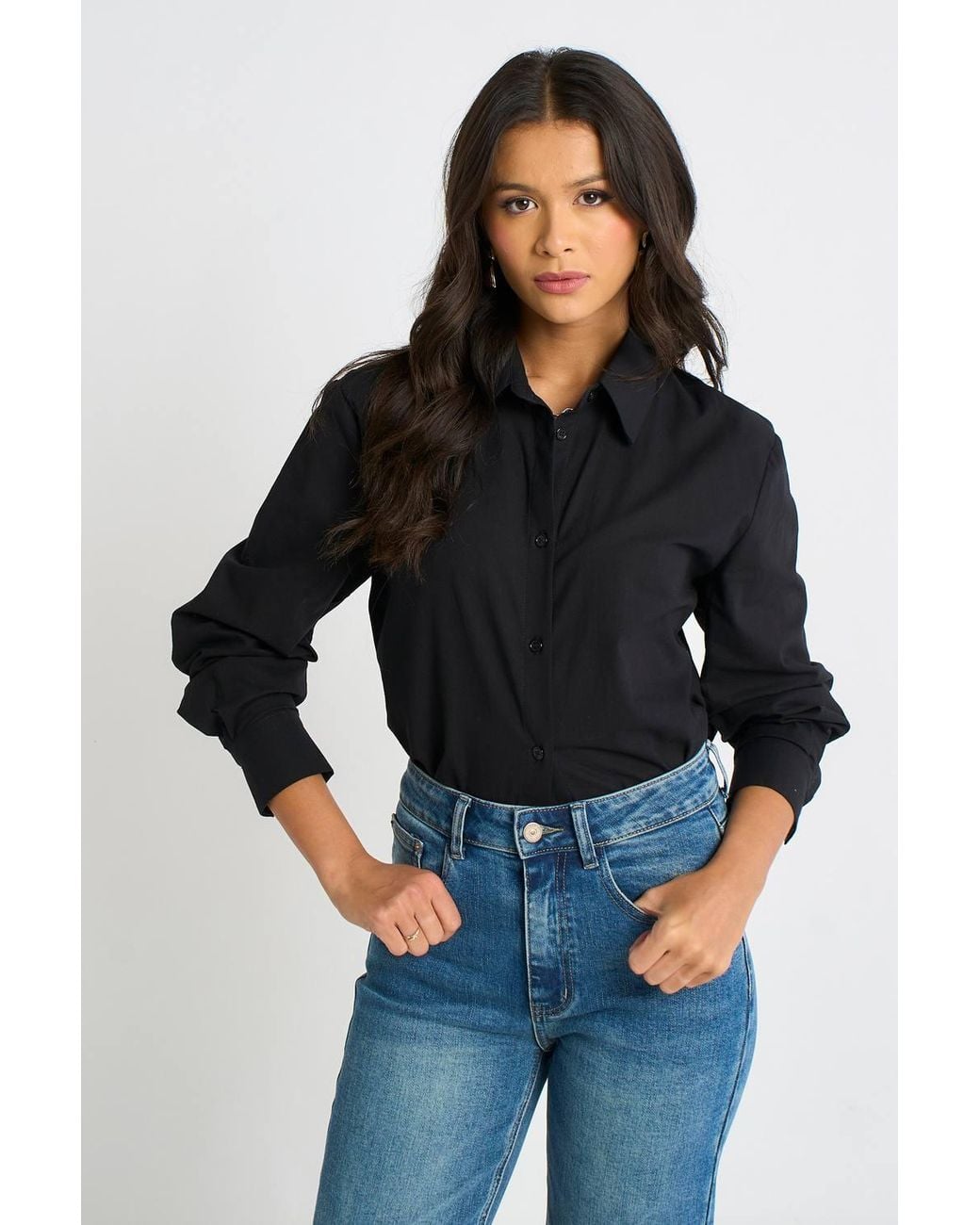 Gini London Black Linen Mix Button Through Shirt