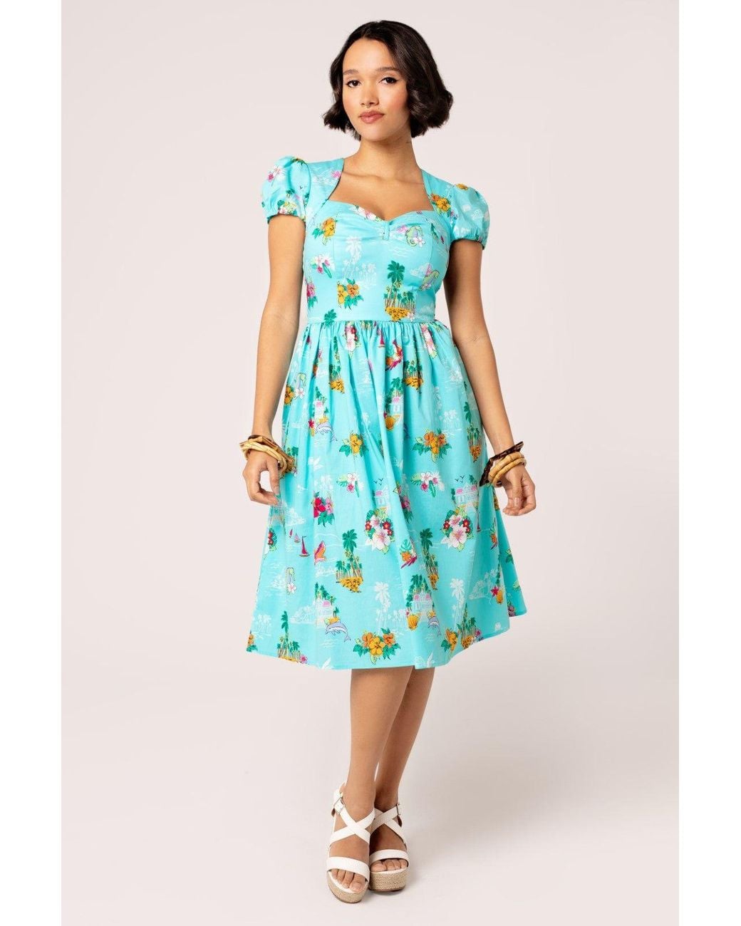 Hell Bunny Blue Ayanna 50's Style Stretch Midi Dress